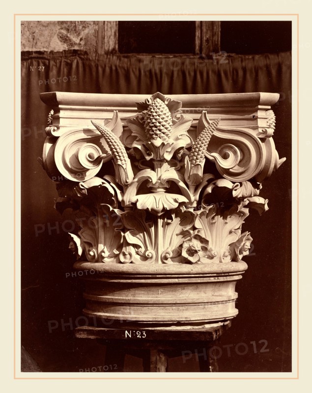 Louis-Ãâmile Durandelle, Ornamental Sculpture from the Paris Opera House (Column Fragment), French, 1839-1917, 1865-1874, albumen print from collodion negative mounted on paperboard