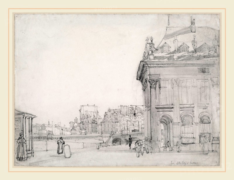 Thomas Shotter Boys, Ile de la Cité from the Institut, Paris, British, 1803-1874, c. 1832, graphite with stumping on wove paper