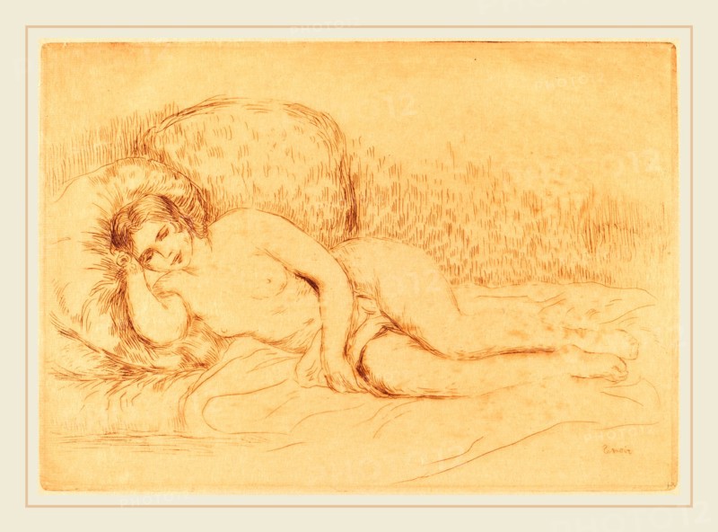 Auguste Renoir, Woman Reclining (Femme couchee), French, 1841-1919, 1906, color etching on japan paper
