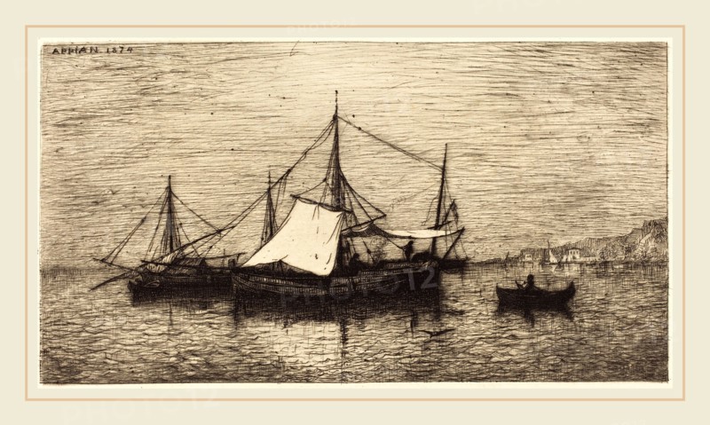 Adolphe Appian, French (1818-1898), Coasting Trade Vessels, Italy, 1874, etching