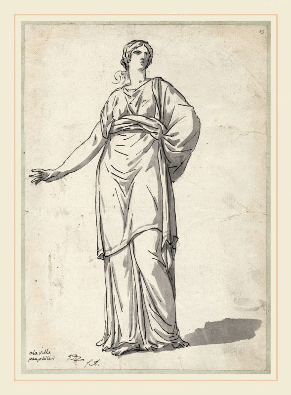 Jacques-Louis David, Woman from the Villa Pamphili, French, 1748-1825, 1775-80, black ink with gray wash over graphite on laid paper
