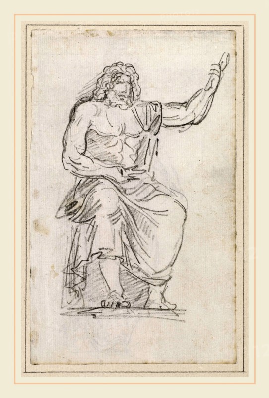 Hubert Robert, Statue of Jupiter, Seated [recto], French, 1733-1808, 1754-1765, black chalk on laid paper
