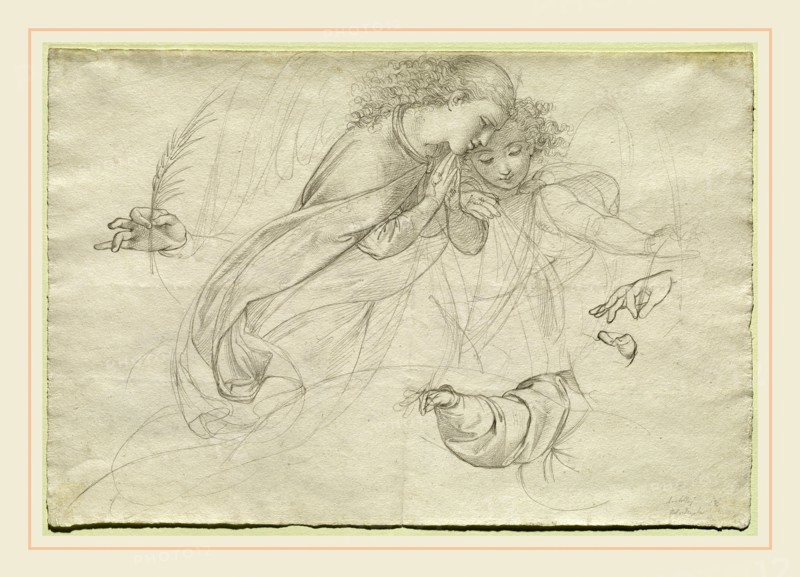 Johann Evangelist Scheffer von Leonhardshoff, German (1795-1822), Two Grieving Angels (verso), 1821, graphite on wove paper