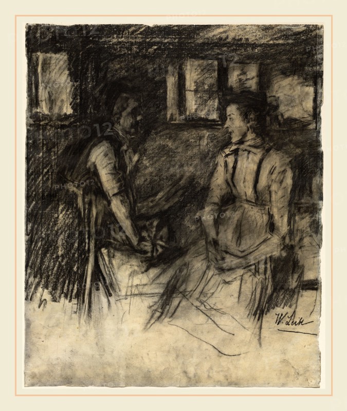 Wilhelm Leibl, German (1844-1900), Two Women in the Kitchen, 1895-1897, graphite and black chalk with stumping on old laid paper