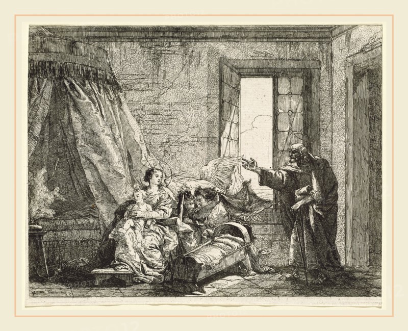 Giovanni Domenico Tiepolo, Italian (1727-1804), Joseph Relays to Mary God's Command to Flee, published 1753, etching