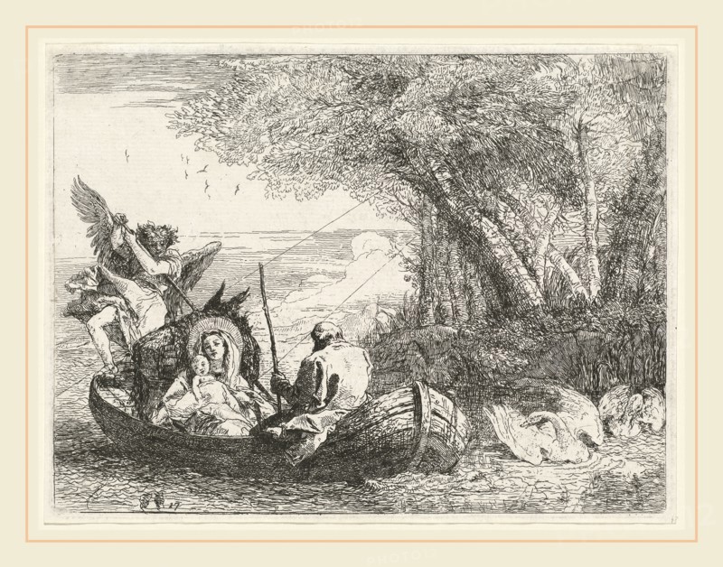 Giovanni Domenico Tiepolo, Italian (1727-1804), The Holy Family Being Ferried Across the River, published 1753, etching