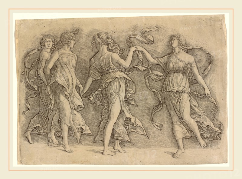 Workshop of Andrea Mantegna or Attributed to Zoan Andrea, Italian (active c. 1475-1519), Four Women Dancing, c. 1497, engraving