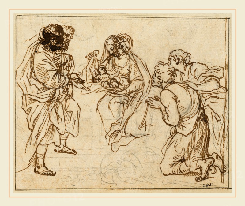 Agostino Masucci, Italian (1691-1758), The Adoration of the Shepherds, black chalk with brown ink and wash on laid paper