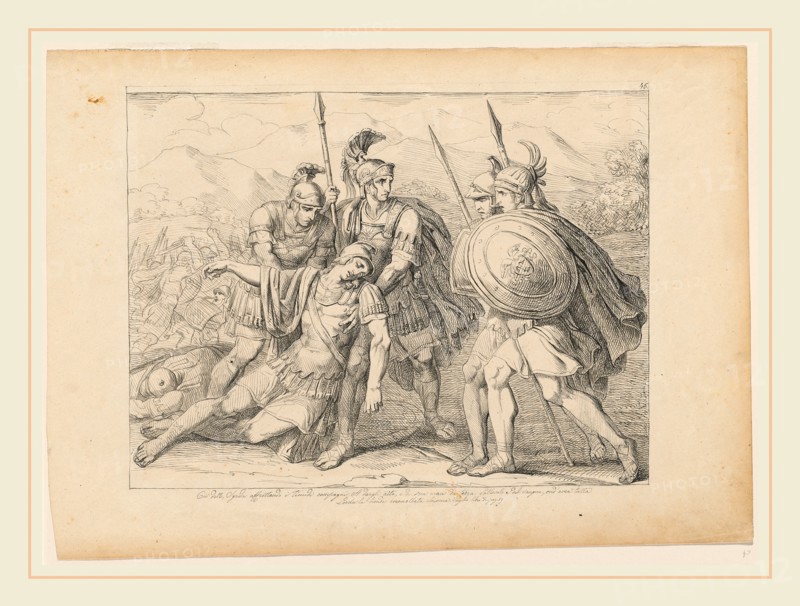 Bartolomeo Pinelli, Italian (1781-1835), Four Warriors Supporting Their Dead Comrade, early 19th century, pen and black and gray ink over black chalk on laid paper