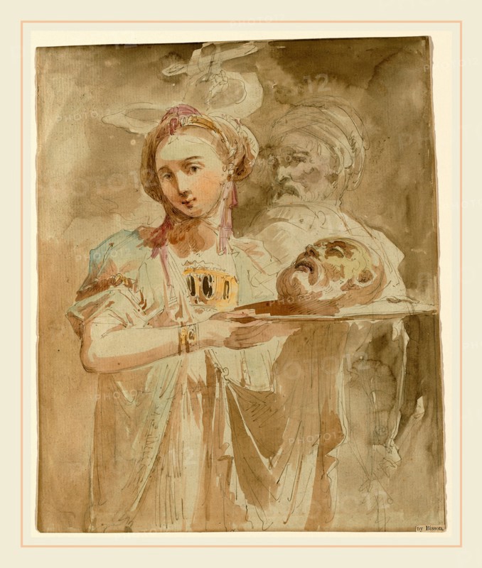 Giuseppe Bernardino Bison, Italian (1762-1844), Salome with the Head of Saint John the Baptist, c. 1805, watercolor over black chalk with brown ink on laid paper