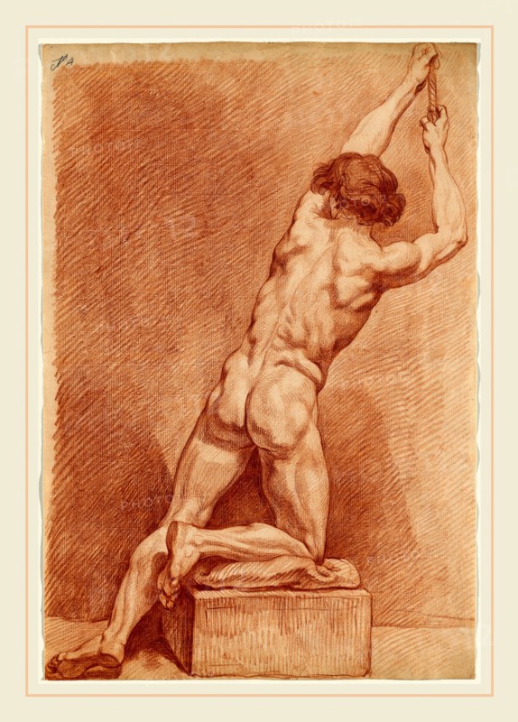 William Etty, British (1787-1849), A Male Nude Seen from behind, red chalk on laid paper