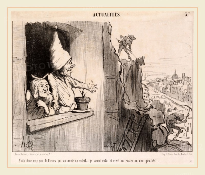 Honoré Daumier, Voila... mon pot de fleurs... va avoir du soleil..., French, 1808-1879, 1852, lithograph