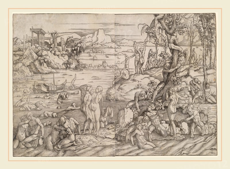 Jan van Scorel, The Deluge, Netherlandish, 1495-1562, c. 1530, woodcut from two blocks on two joined sheets of laid paper