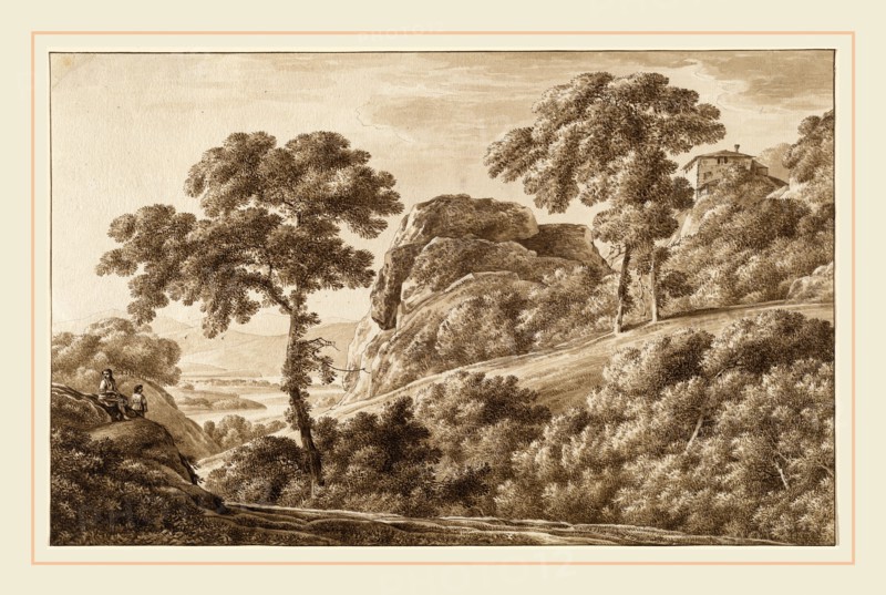 Franz Innocenz Josef Kobell, German (1749-1822), The Isar with Boulders on the Isarhohe, 1809, pen and brown ink with brown wash over traces of graphite on laid paper