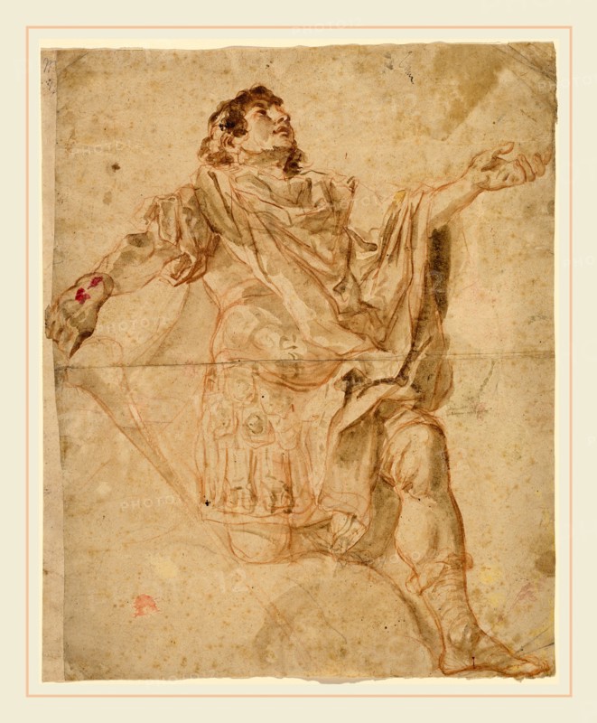 Cosmas Damian Asam, German (1686-1739), Saint George Kneeling (recto), 1720-1721, red chalk with gray-brown wash with traces of black chalk on laid paper (verso red chalk)