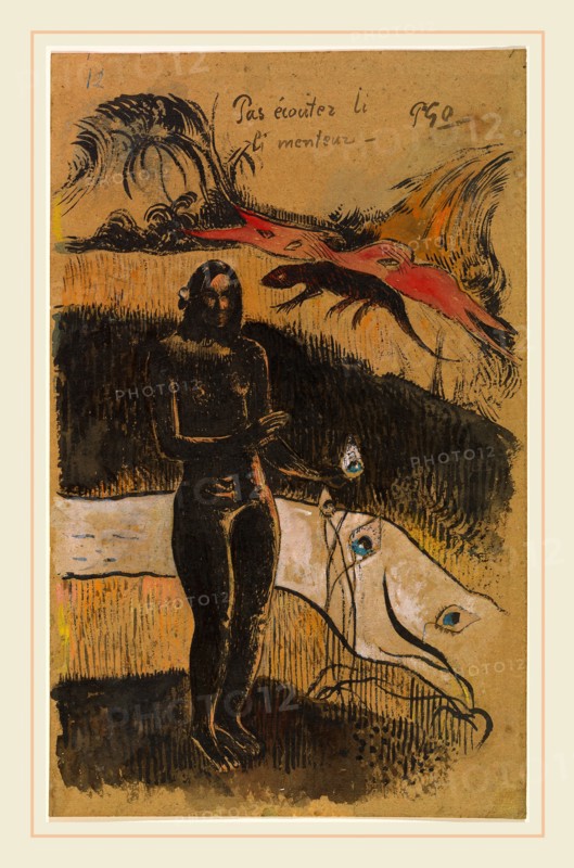 Paul Gauguin, French (1848-1903), Nave Nave Fenua, probably 1894, brush, gouache, and india ink with pen and india ink on dark tan wove paper