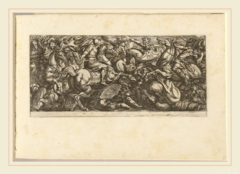 Antonio Tempesta, Italian (1555-1630), Cavalry Charge with Soldiers and Horses Trampled, etching
