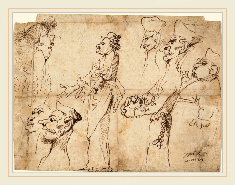 Pier Francesco Mola, Caricatures, Italian, 1612-1666, pen and brown ink on laid paper
