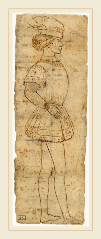 Florentine School, Standing Youth, c. 1475-1500, pen and brown ink with traces of charcoal on laid paper