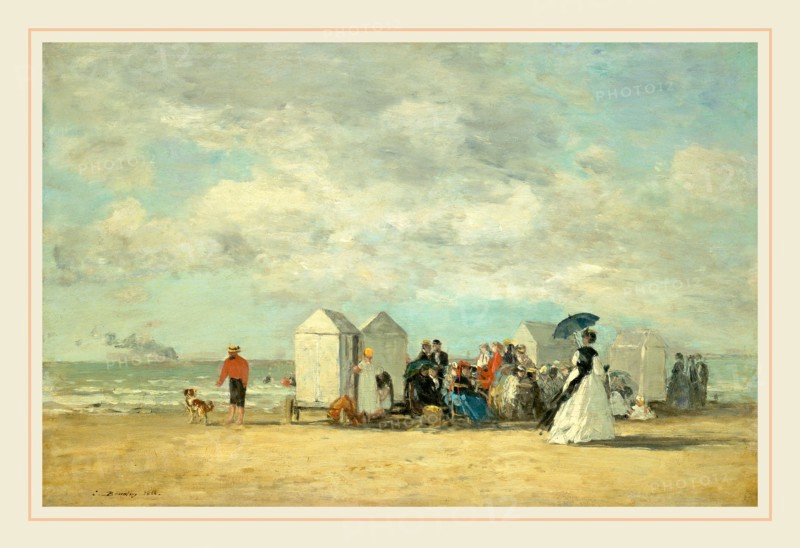 EugÃ¨ne Boudin, Beach Scene, French, 1824-1898, 1862, oil on wood