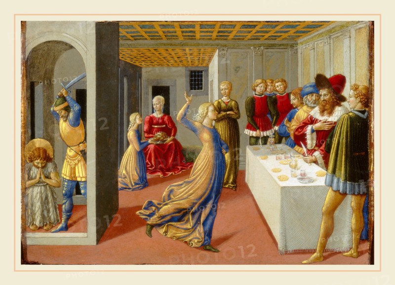 Benozzo Gozzoli, Italian (c. 1421-1497), The Feast of Herod and the Beheading of Saint John the Baptist, 1461-1462, tempera (?) on panel