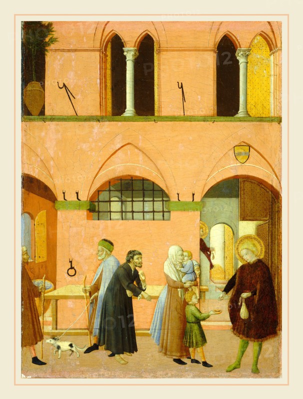 Master of the Osservanza (Sano di Pietro?), Italian (active late 1420s-early 1440s), Saint Anthony Distributing His Wealth to the Poor, c. 1430-1435, tempera on panel