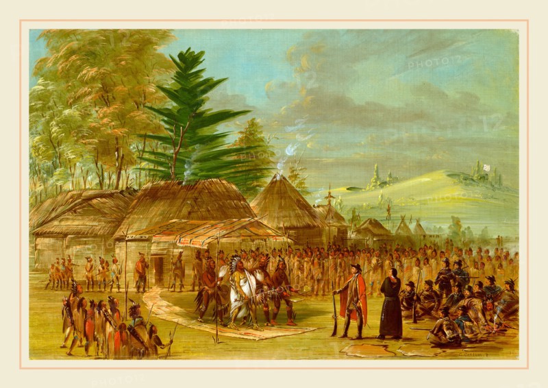George Catlin, American (1796-1872), Chief of the Taensa Indians Receiving La Salle.  March 20, 1682, 1847-1848, oil on canvas