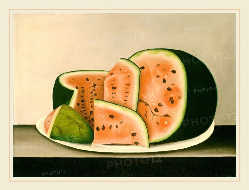 American 19th Century, Watermelon on a Plate, mid 19th century, oil on canvas