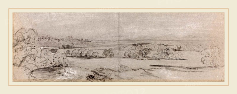 Peter De Wint, British (1784-1849), A View near Lowther, brush and black ink with black and white chalks over graphite on two joined sheets of gray wove paper