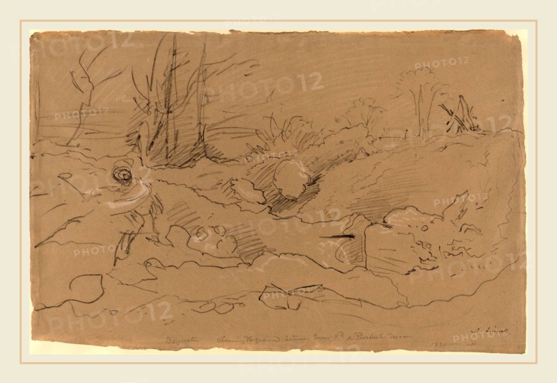 John Linnell, British (1792-1882), Bayswater, Clearing the Ground between Queen's Road and Porchester Terrace, 1830, black chalk heightened with white on brown wove paper