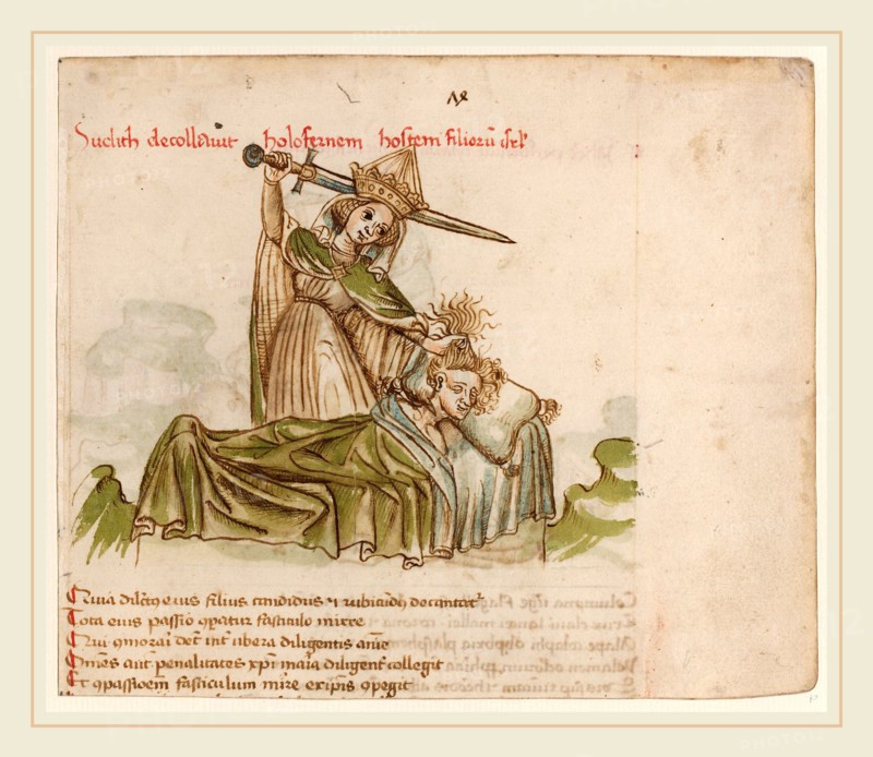 Austrian 15th Century, Judith Killing Holofernes, c. 1460, pen and ink with watercolor on laid paper