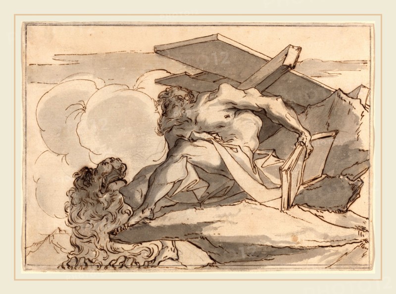 Paul Troger, Austrian (1698-1762), Saint Jerome in the Wilderness, pen and iron gall ink and gray wash over black chalk on laid paper