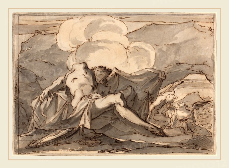 Paul Troger, Austrian (1698-1762), The Dead Christ with Angels, pen and iron gall ink and gray wash over black chalk on laid paper