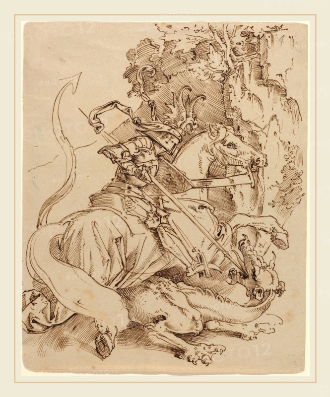 Moritz von Schwind, Austrian (1804-1871), Saint George and the Dragon, 1825-1830, pen and brown ink on wove paper