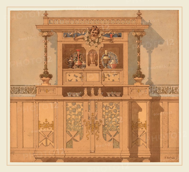 Karel Vitezslav Masek, Design for Breakfront, Czech, 1865-1927, 1900, watercolor, gouache, and ink