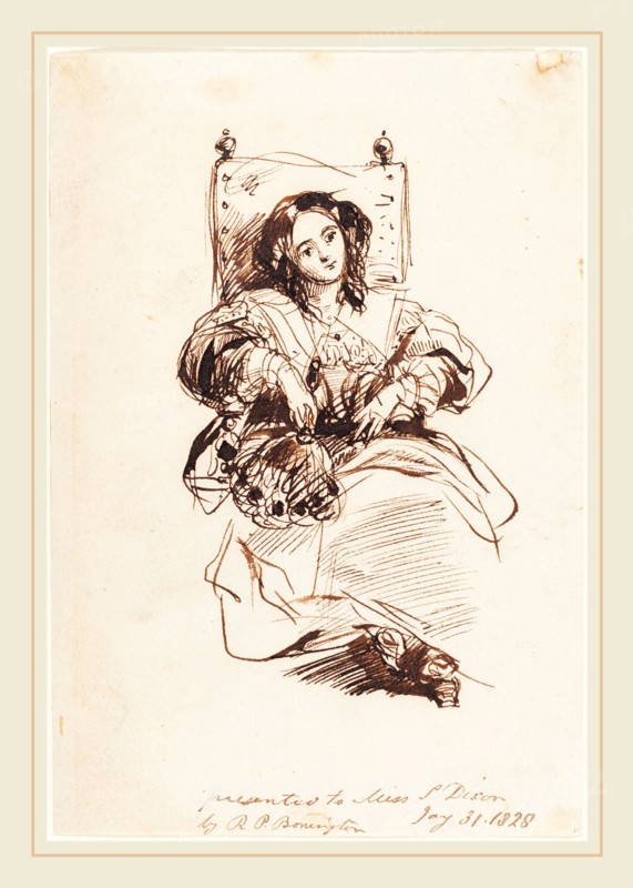 Richard Parkes Bonington, British (1802-1828), Sketch of a Woman, 1828, pen and brown ink on wove paper