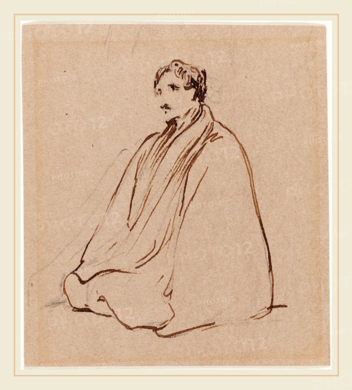 George Jones, British (1786-1869), Seated Man, pen and brown ink over graphite on brown wove paper