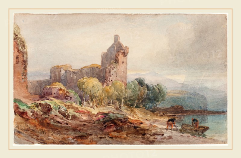 William Leighton Leitch, British (1804-1883), A Ruined Castle on a Lake, 1881, watercolor over graphite on wove paper