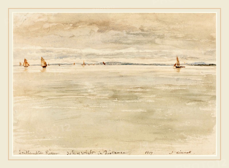 John Linnell, British (1792-1882), Sailboats on Southampton River, 1819, watercolor on wove paper
