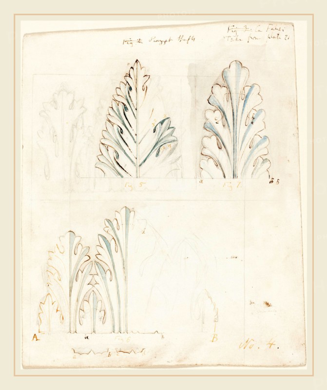 John Ruskin, British (8 February 1819-20 January 1900), Ornamental Study with Acanthus Motif for "The Stones of Venice", 1849, pen and brown ink with watercolor and graphite on wove paper