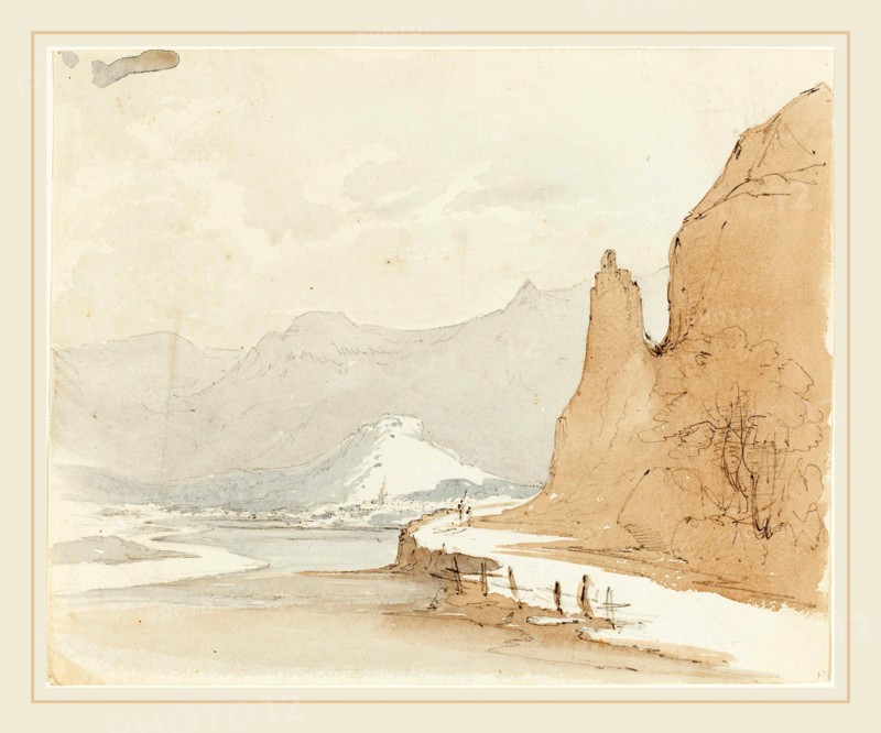 Sarah Grace Lushington, British (died 1837), Swiss Landscape with a Village in the Distance, watercolor over graphite on wove paper