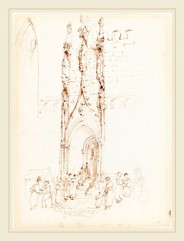 John Skinner Prout, British (1806-1876), A Gothic Arch, pen and brown ink over graphite on wove paper