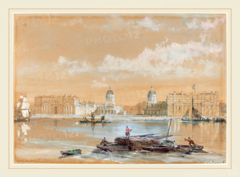 David Roberts (Scottish, 1796-1864), The Naval College from the River at Greenwich, 1861, watercolor and gouache over graphite on wove paper