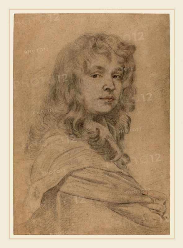Sir Peter Lely, British (1618-1680), Self-Portrait, c. 1641, black chalk with touches of red chalk on buff laid paper