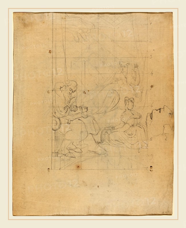 William Blake after Henry Fuseli, British (1757-1827), Queen Katherine's Dream [recto], c. 1804, graphite, squared, on laid paper