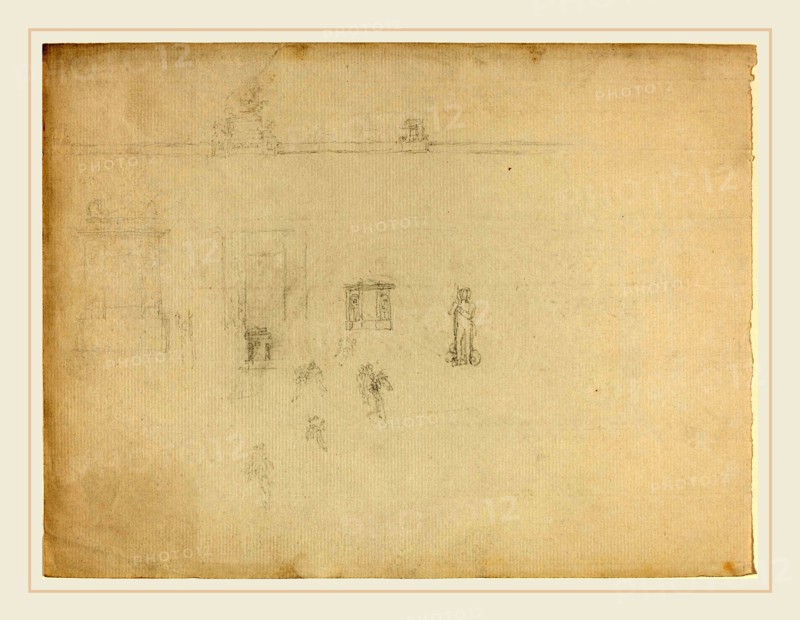 John Flaxman, British (1755-1826), Sheet of Architectural and Figure Studies, graphite on laid paper