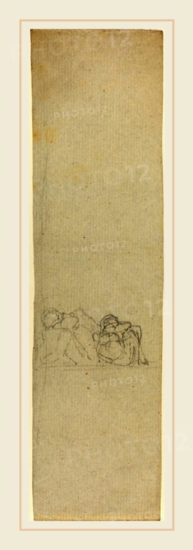 John Flaxman, British (1755-1826), Two Huddled Figures, graphite