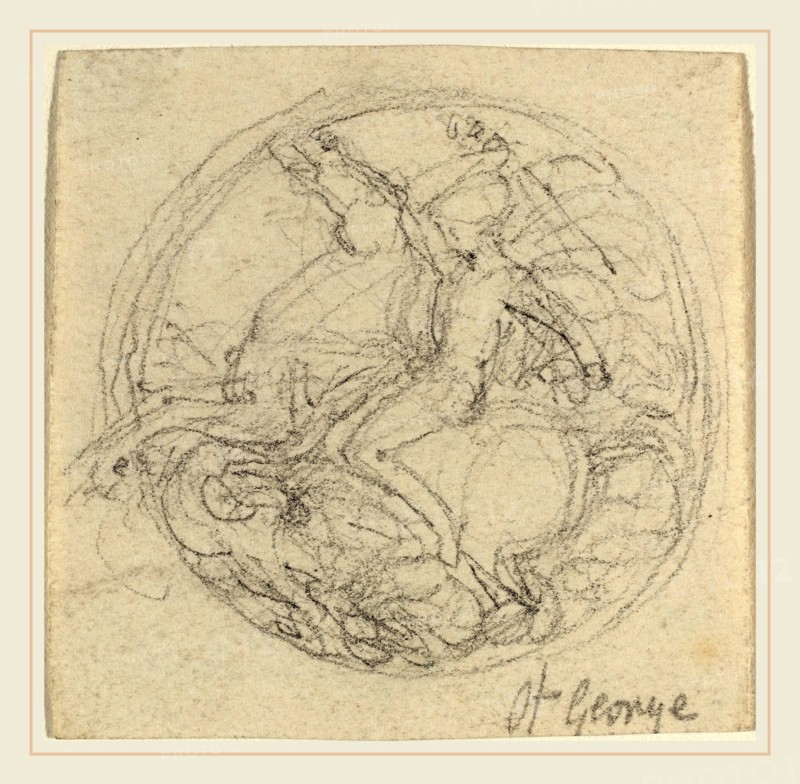 John Flaxman, British (1755-1826), Design for a Medal Representing Saint George and the Dragon, graphite