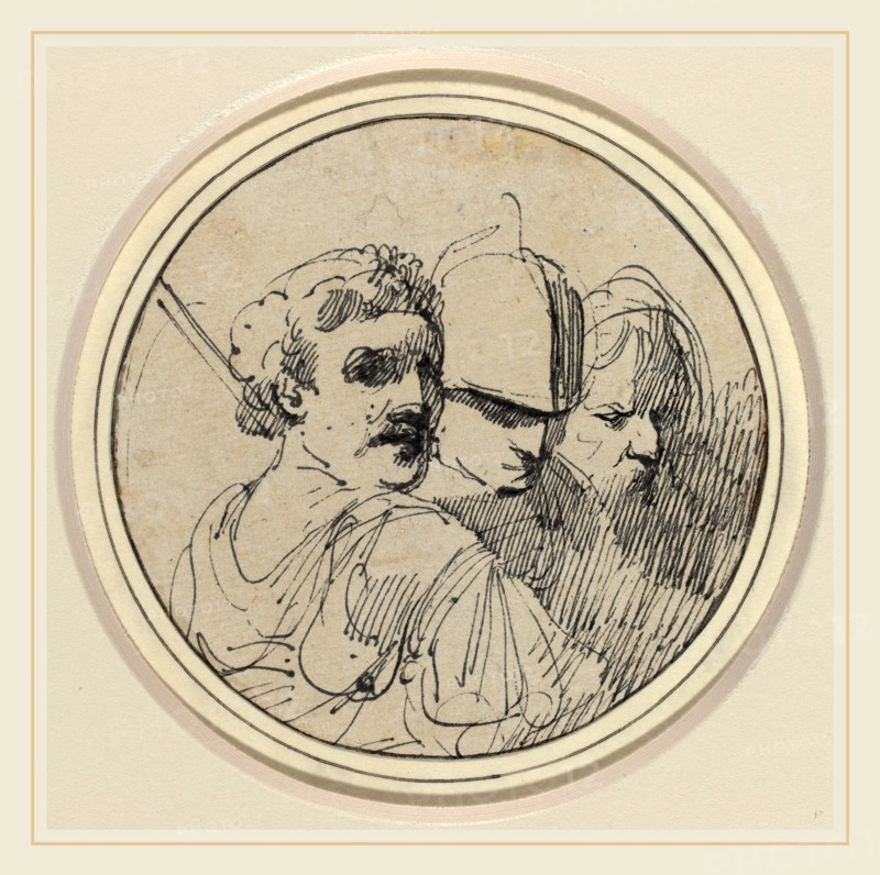 John Hamilton Mortimer, British (1740-1779), Three Oriental Heads, 1770-1775, pen and black ink on laid paper; laid down