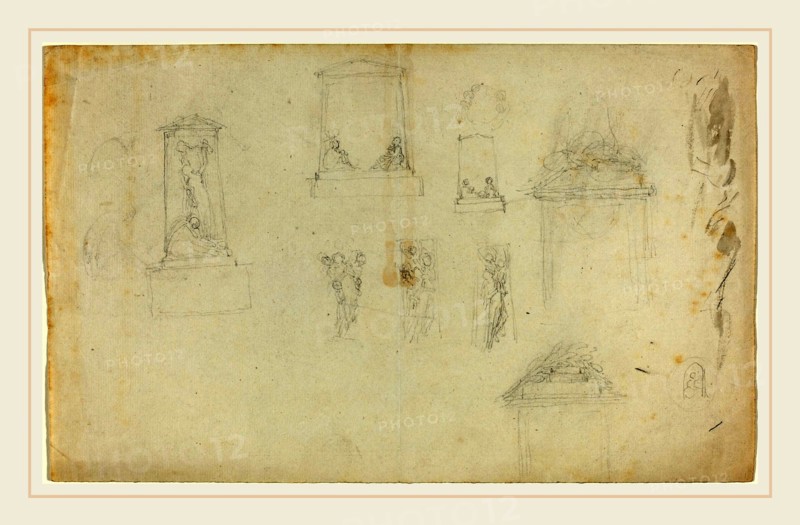John Flaxman, British (1755-1826), Studies for a Monument, graphite on laid paper